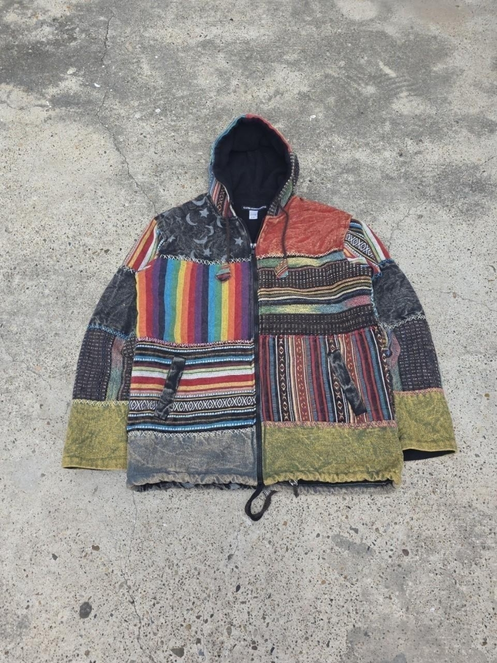 Patchwork Fleeced Cross Zip Jacket Size L/XL